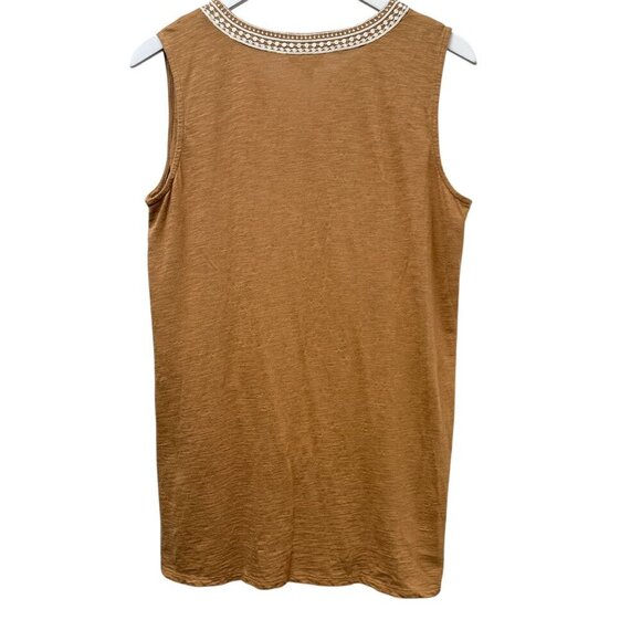 J. JILL  Embroidered Tee Size Medium Sleeveless Cotton Modal Boho Womens Top Tan - Picture 4 of 9